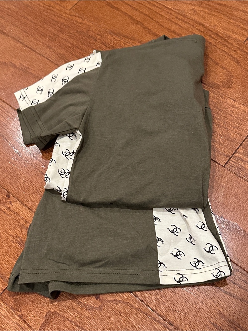 Olive Green Short Sleeve Top and shorts set with Logo Accents